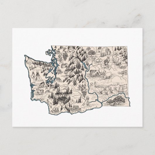 Antiek State Chart of Washington  Afbeelding Briefkaart (Voorkant)