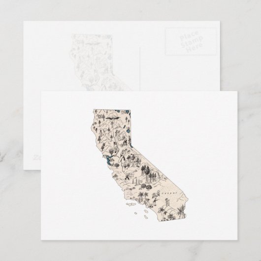 Antiek Statusgrafiek Californische  Afbeelding Briefkaart (Voorkant / Achterkant)