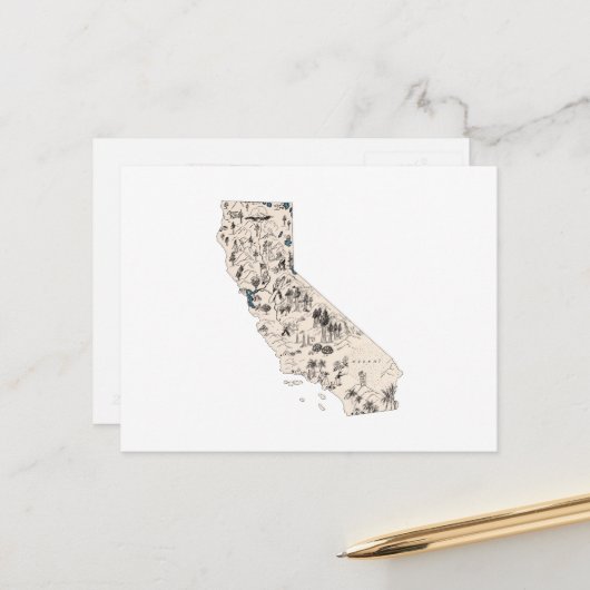 Antiek Statusgrafiek Californische  Afbeelding Briefkaart (Voorkant / Achterkant in situ)