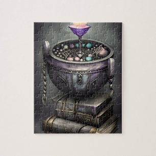 Antiek Steampunk Cauldron op Stack of Spell Books Legpuzzel