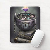 Antiek Steampunk Cauldron op Stack of Spell Books Muismat (Met muis)