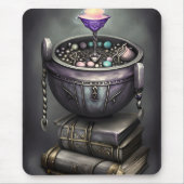 Antiek Steampunk Cauldron op Stack of Spell Books Muismat (Voorkant)
