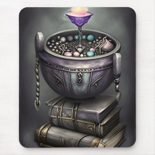 Antiek Steampunk Cauldron op Stack of Spell Books Muismat (Voorkant)