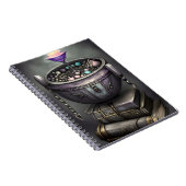 Antiek Steampunk Cauldron op Stack of Spell Books Notitieboek (Rechterzijde)