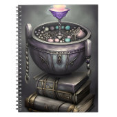 Antiek Steampunk Cauldron op Stack of Spell Books Notitieboek (Voorkant)
