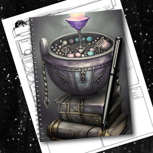 Antiek Steampunk Cauldron op Stack of Spell Books Notitieboek