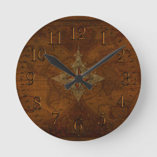 Antiek Steampunk Compass Roos & Oude Wereldkaart Ronde Klok