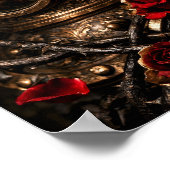 Antiek Steampunk Duikerhelm Rode Roos Gotische Kun Poster (Hoek)
