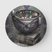 Antiek steampunk ketel | Stapel Spellbooks Ronde Klok (Voorkant)