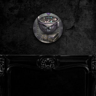 Antiek steampunk ketel   Stapel Spellbooks Ronde Klok