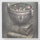 Antiek steampunk ketel | Stapel Spellbooks Stenen Onderzetter (Voorkant)