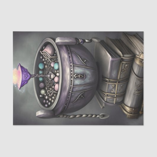 Antiek steampunk ketel | Stapel Spellbooks Tissuepapier (Voorkant)