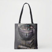 Antiek steampunk ketel | Stapel Spellbooks Tote Bag (Voorkant)