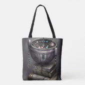 Antiek steampunk ketel | Stapel Spellbooks Tote Bag (Achterkant)