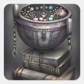 Antiek steampunk ketel | Stapel Spellbooks Vierkante Sticker (Voorkant)