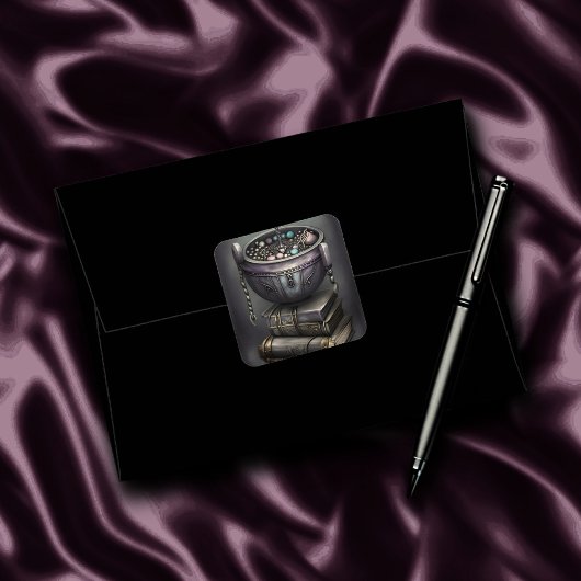 Antiek steampunk ketel | Stapel Spellbooks Vierkante Sticker