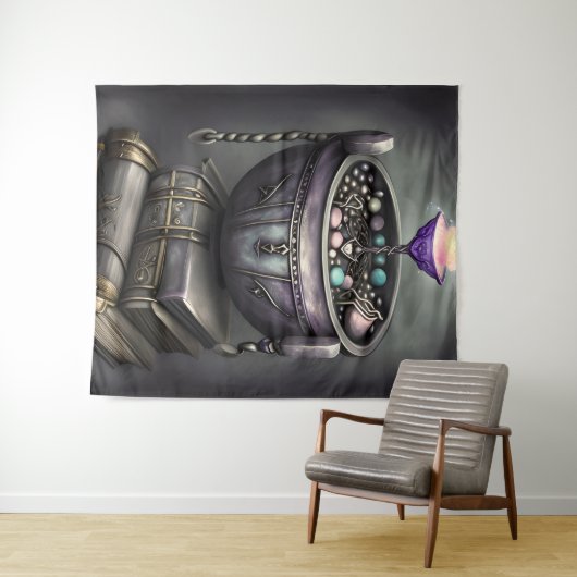 Antiek steampunk ketel | Stapel Spellbooks Wandkleed (In Situ (horizontaal))