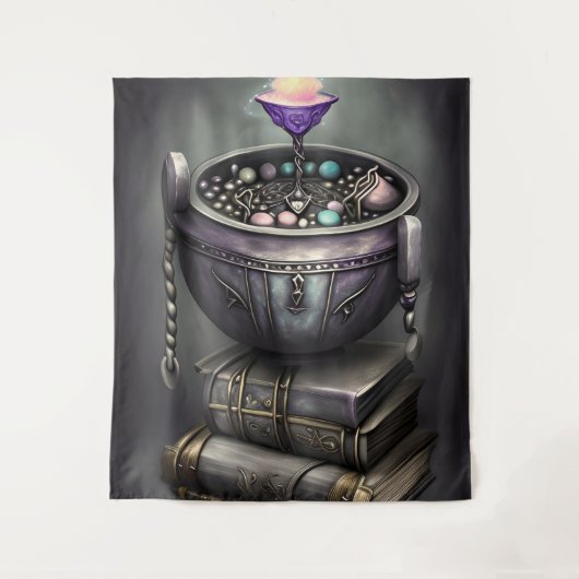 Antiek steampunk ketel | Stapel Spellbooks Wandkleed (Voorkant)