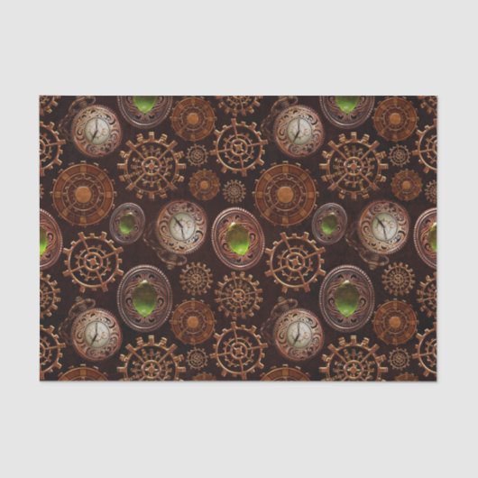 Antiek steampunk-klok en -tandwielen Tissuepapier (Voorkant)