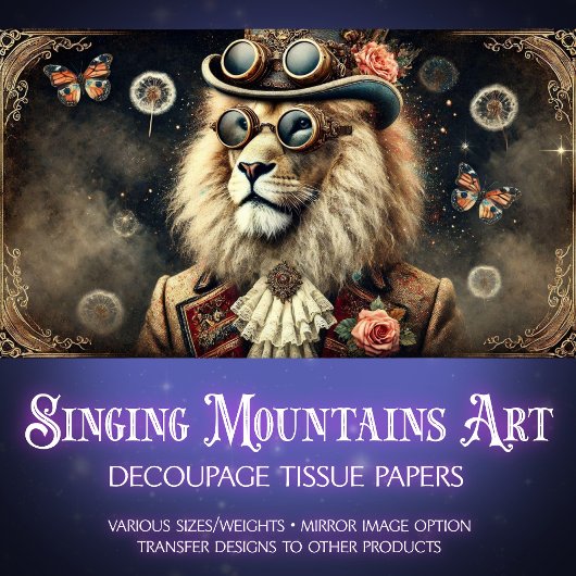 Antiek Steampunk Lion Decoupage Tissuepapier