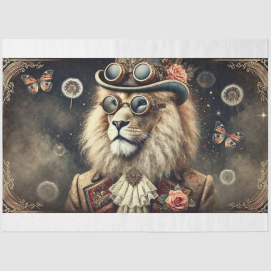 Antiek  Steampunk Lion Decoupage Tissuepapier (Voorkant)