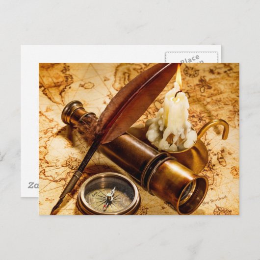 antiek steampunk nautical telescope compass briefkaart (Voorkant / Achterkant)