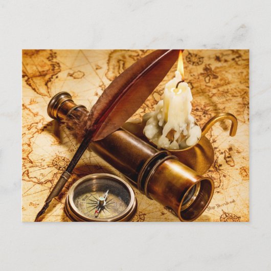 antiek steampunk nautical telescope compass briefkaart (Voorkant)