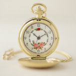 Antiek stijl  bloemen zakhorloge<br><div class="desc">geïnspireerd ontwerp met rozen en grijze decoratieve faux-metalen elementen met eigen getallen.</div>