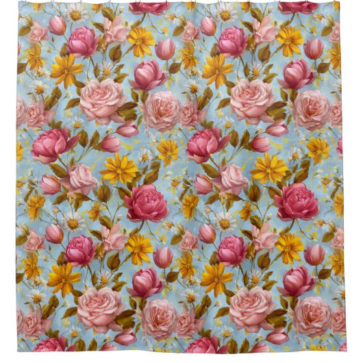 Antiek stijl bloemenprint douchegordijn (Voorkant)