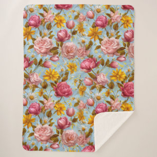 Antiek stijl bloemenprint sherpa deken