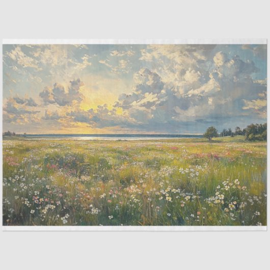 Antiek stijl delicaat wildflower veldlandschap tissuepapier (Voorkant)