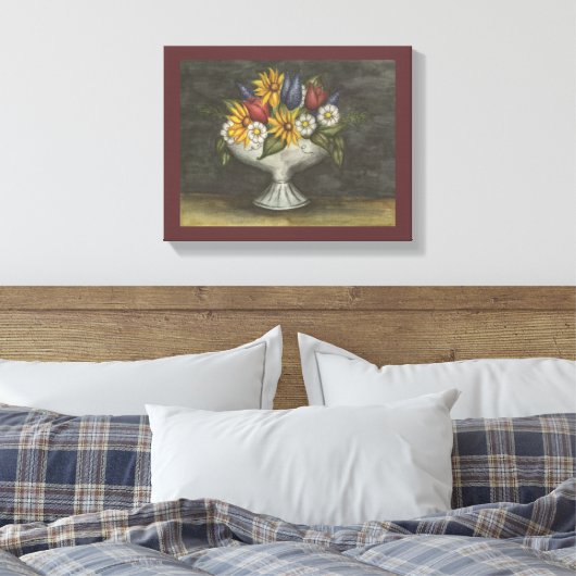 Antiek stijl Floral Canvas Art Print (Insitu (Slaapkamer))