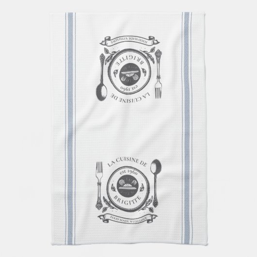 Antiek Stijl Franse Koken Custom Naam Theedoek (Verticaal)