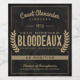 Antiek stijl Halloween 'Bloodeaux' Wijn Etiket