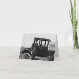 Antiek Stijl Man met Auto Notitiekaartje