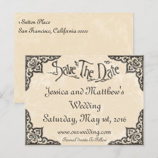 Antiek stijl Save the Date Briefkaart (Voorkant / Achterkant)