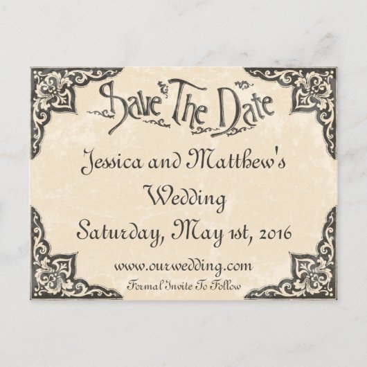 Antiek stijl Save the Date Briefkaart (Voorkant)