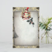 Antiek stijl sneeuwman kerstgrens briefpapier (Staand voorkant)