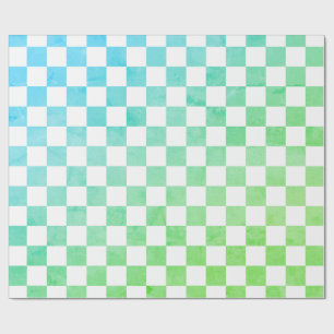 Antiek Stijl Wit Blauw en Groen Checkerboard Cadeaupapier
