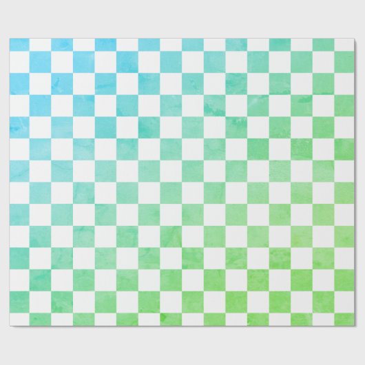Antiek Stijl Wit Blauw en Groen Checkerboard Cadeaupapier (Vlak)