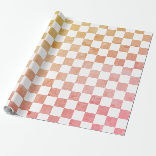 Antiek Stijl Wit Sinaasappel en Roze Checkerboard Cadeaupapier (Uitgerold)