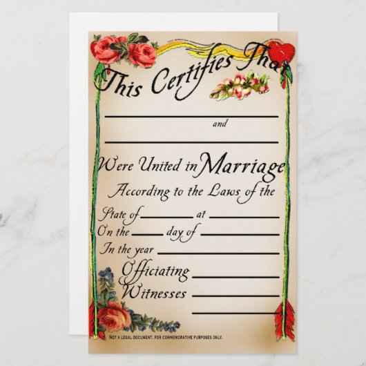 Antiek stijlhuwelijksattest (Voorkant / Achterkant)