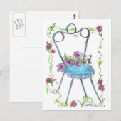 Antiek Stoel Bloemen Tekening Briefkaart (Voorkant / Achterkant)