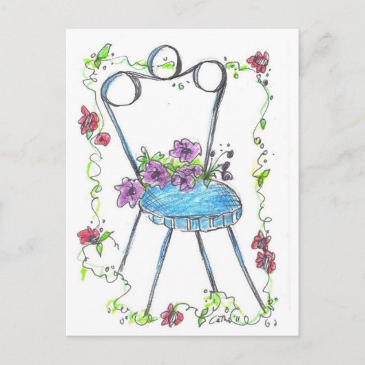 Antiek Stoel Bloemen Tekening Briefkaart (Voorkant)