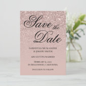 Antiek Stoffige Roze Glitter Gradient Save The Date (Staand voorkant)