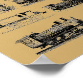 Antiek stoommotor locomotief "Steampunk" art Poster (Hoek)