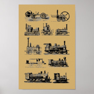 Antiek stoommotor locomotief "Steampunk" art Poster