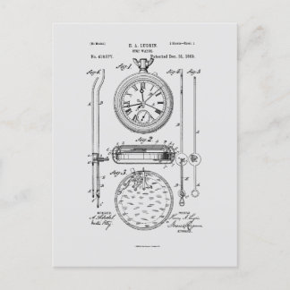 Antiek stopwatch, 1889 Patenttekening Briefkaart