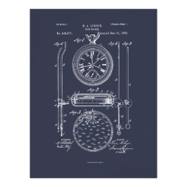 Antiek stopwatch, 1889 Patenttekening Foto Afdruk