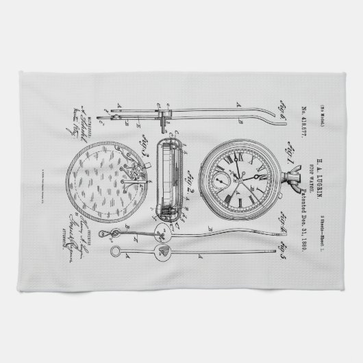 Antiek stopwatch, 1889 Patenttekening Theedoek (Horizontaal)